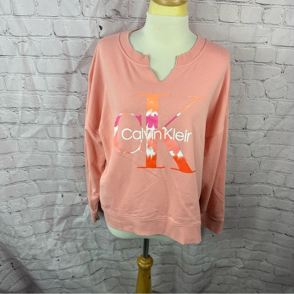 Calvin Klein Coral Sweatshirt with Logo sz XL casual activewear travel - Picture 1 of 9